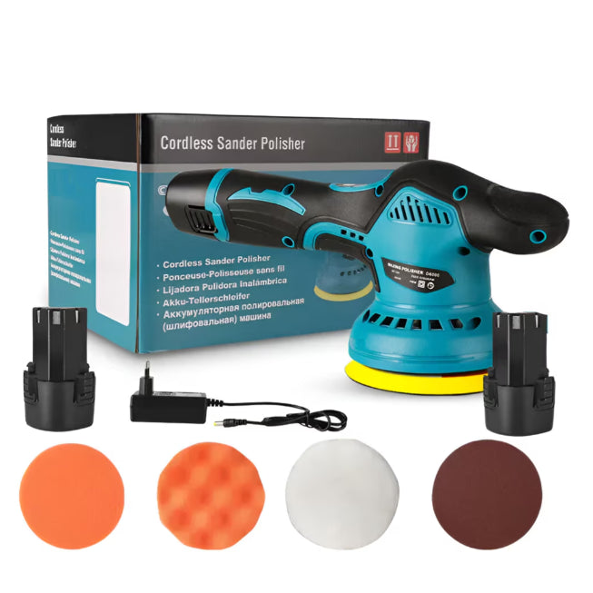 Aparat Polish Auto, 2 Acumulatori 36V, fara fir, portabil, 2500-5000 Rpm, 8 Viteze, Albastru/Negru