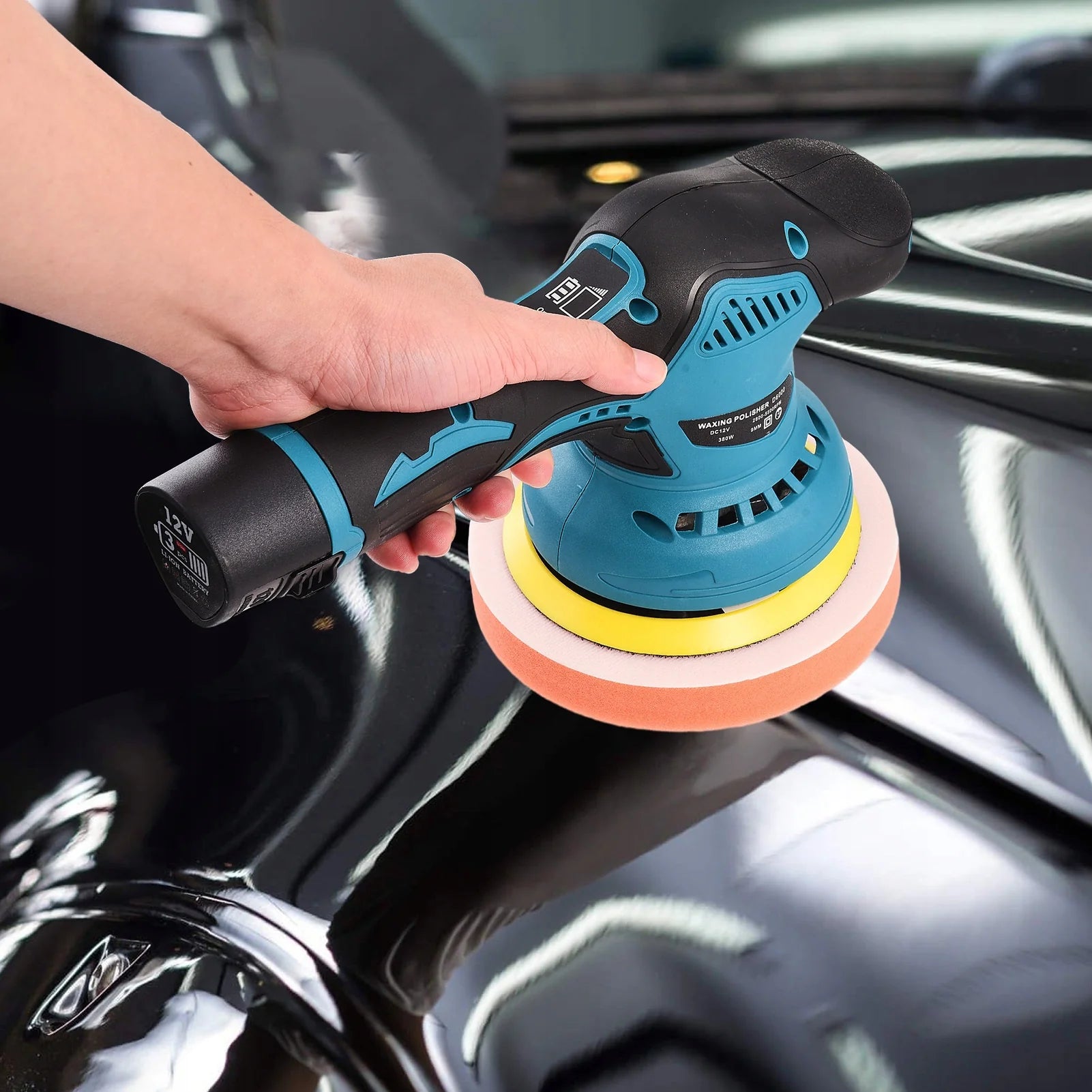 Aparat Polish Auto, 2 Acumulatori 36V, fara fir, portabil, 2500-5000 Rpm, 8 Viteze, Albastru/Negru