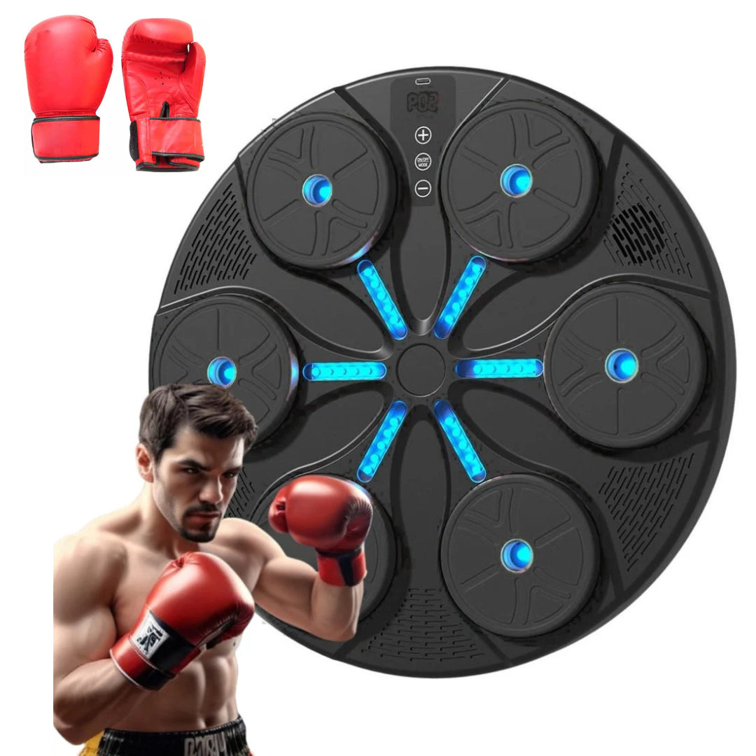 Aparat de antrenament pentru box, cu muzica, LED-uri și funcții dinamice, Manusi incluse, montare pe perete