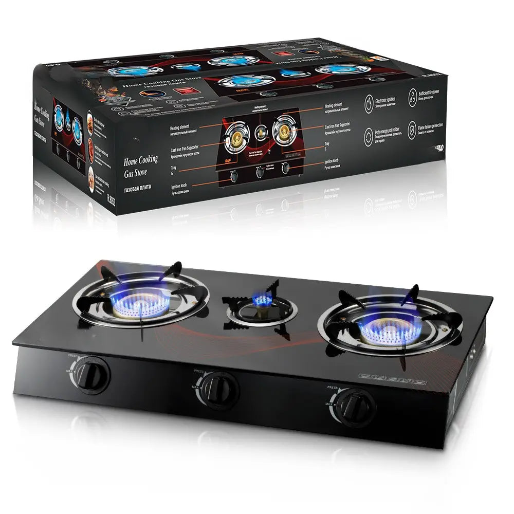 Aragaz plita sticla securizata cu 3 ochiuri,quartz,Gpl butelie