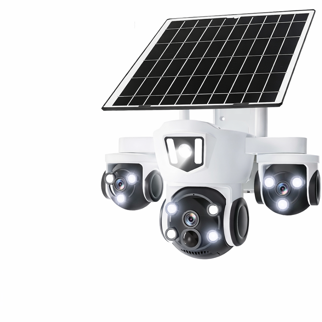 Camera Supraveghere Tripla 6MP Cu Panou Solar | 4G | Vedere Nocturna Color | Detectie Miscare | PTZ 355° | Cu Acumulator Si Card Inclus