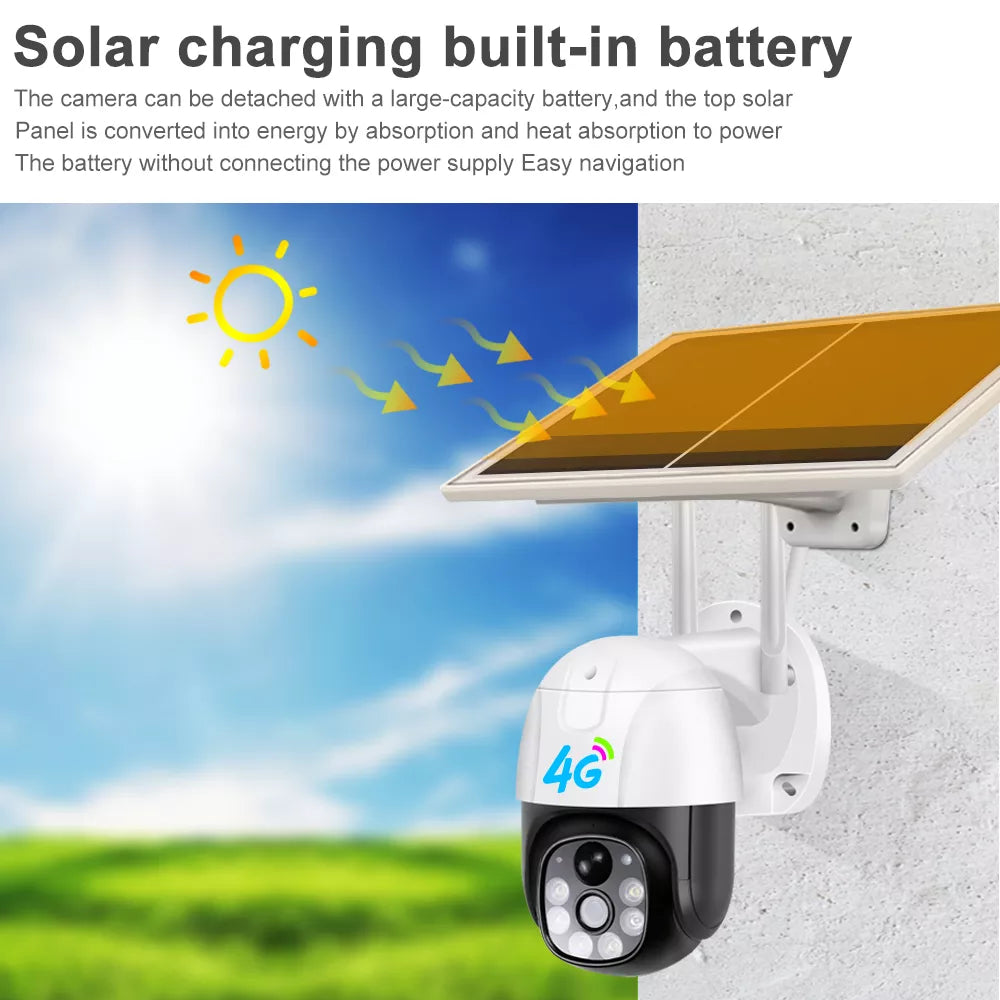 Camera de Supraveghere 4G cartela Sim cu Panou Solar, Full HD 1080p, Rotativa, Alarma, Microfon si Difuzor, Night Vision, Detectie umana, pentru Exterior
