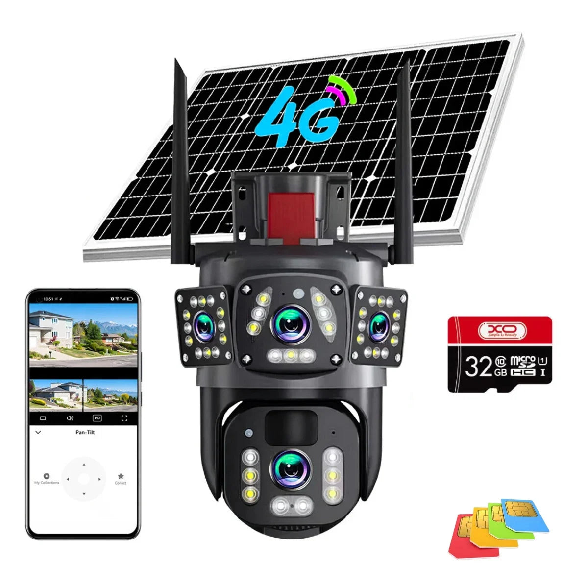 Camera de Supraveghere 4G cu Panou Solar, Lentila Rotativa si Fixa, 6MP Full HD, Detectie Umana AI, Night Vision 30m, Zoom 10X