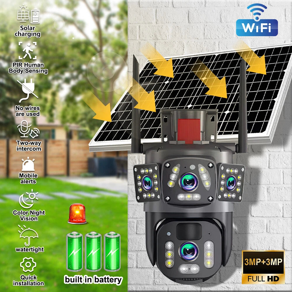Camera de Supraveghere 4G cu Panou Solar, Lentila Rotativa si Fixa, 6MP Full HD, Detectie Umana AI, Night Vision 30m, Zoom 10X