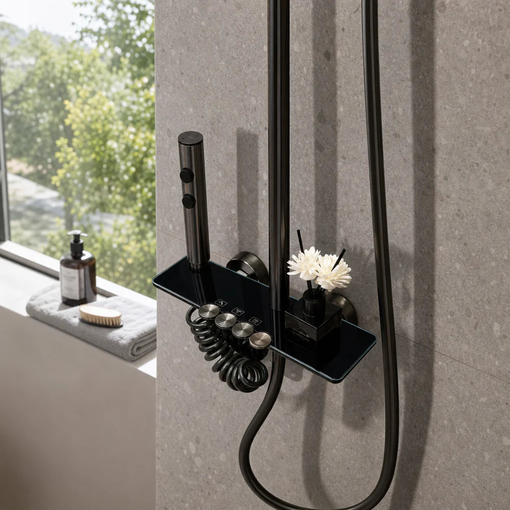 Coloana Dus Inox Crom Negru Duza Masaj Patrata 25cm Sistem Dus Modern