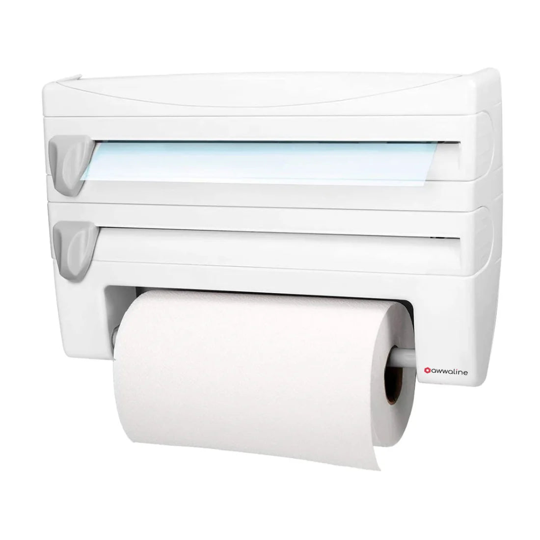 Dispenser de bucatarie 4 in 1 pentru folie alimentara, rola de hartie, folie de aluminiu