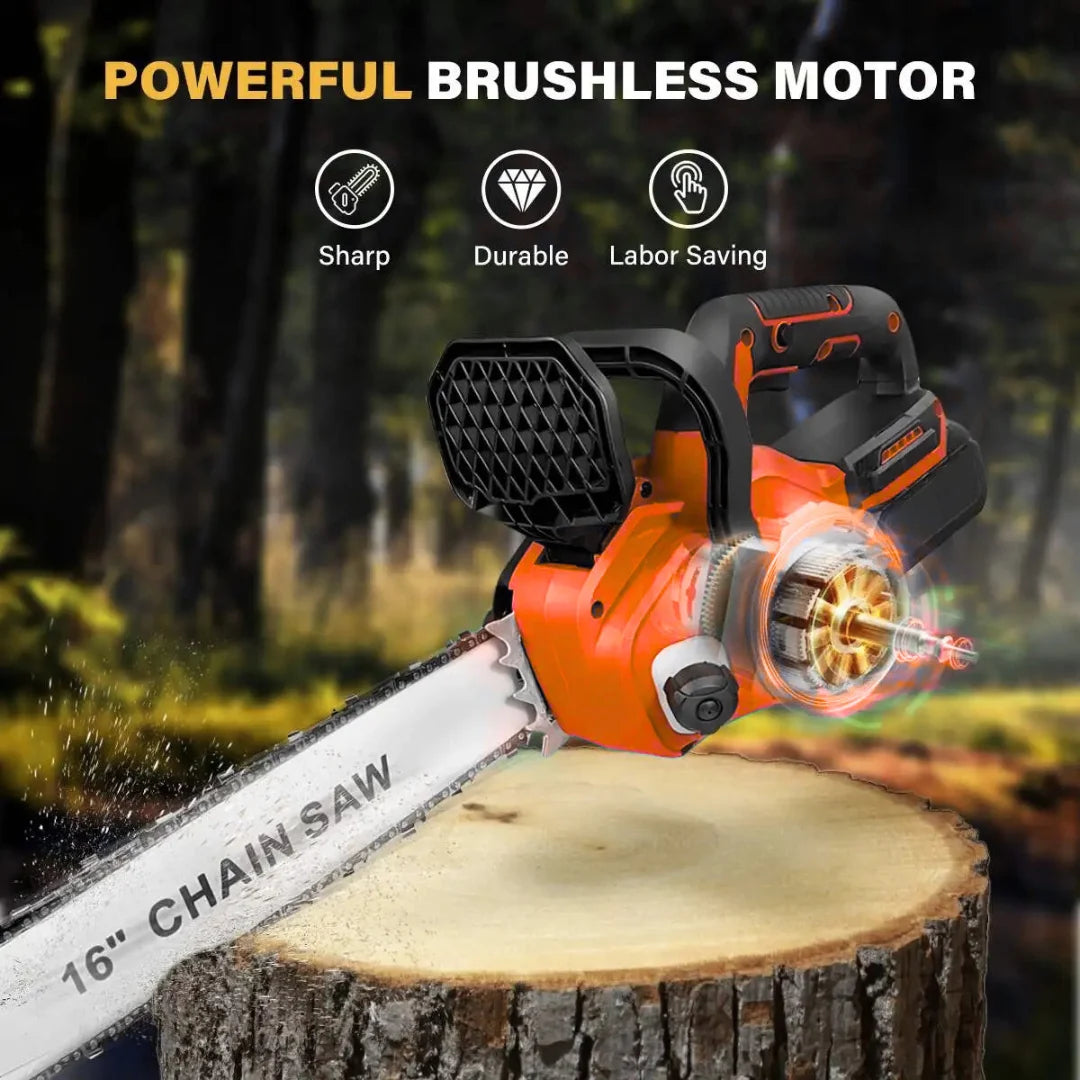 Drujba Electrica fara Fir, 16 inch, cu 2 Acumulatori 48V 6Ah, Motor Brushless, 2300W, Ungere Automata, Taiere 40 cm