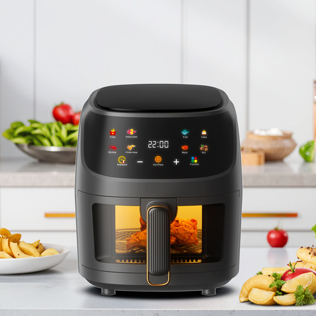 Friteuza cu aer cald, Air Fryer 8L, 2400 W, afisaj digital LCD color, Touch control, otel inoxidabil