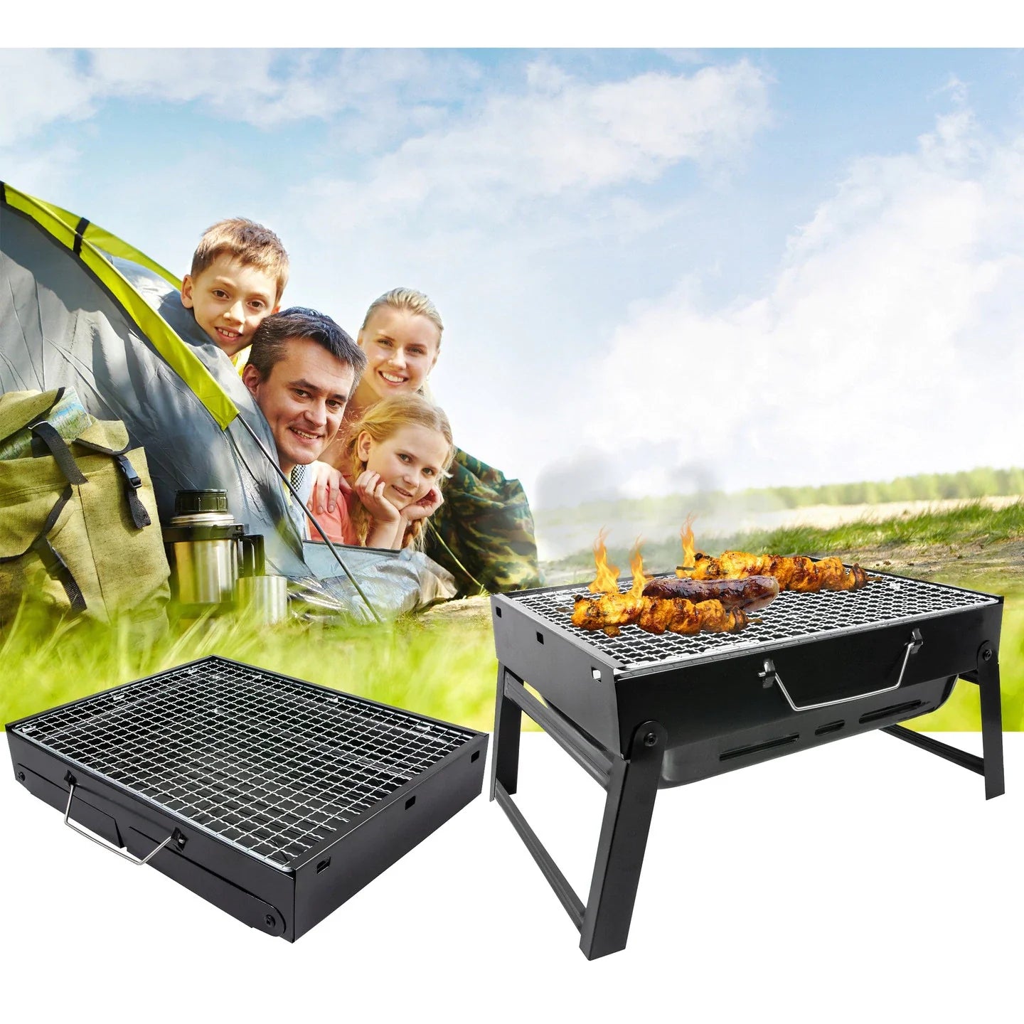 Gratar portabil din tabla pentru camping sau gradina