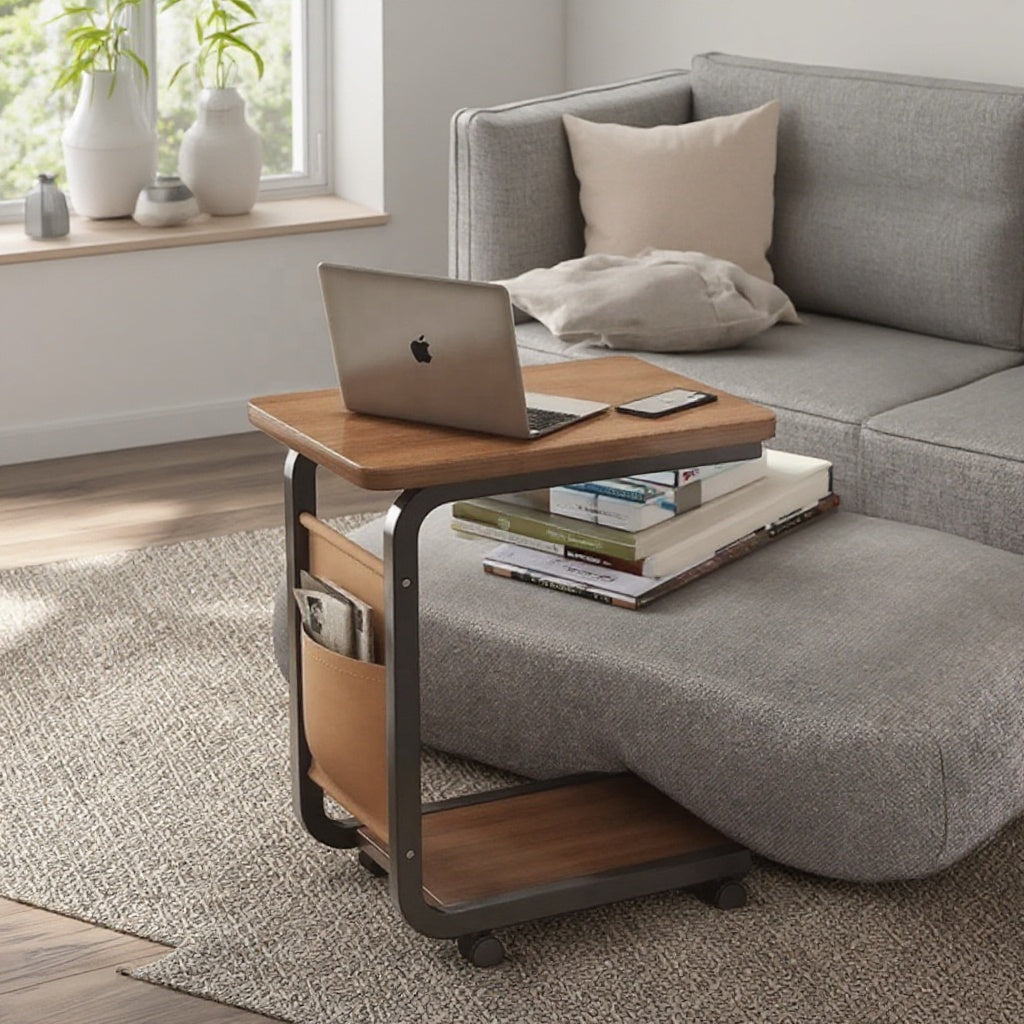 Masa de colt multifunctionala cu raft pentru carti, design modern si practic