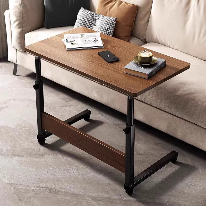 Masuta Laptop Reglabila cu Roti pentru Canapea si Pat, Blat Lemn, Cadru Metalic, Inaltime Ajustabila 68–90 cm