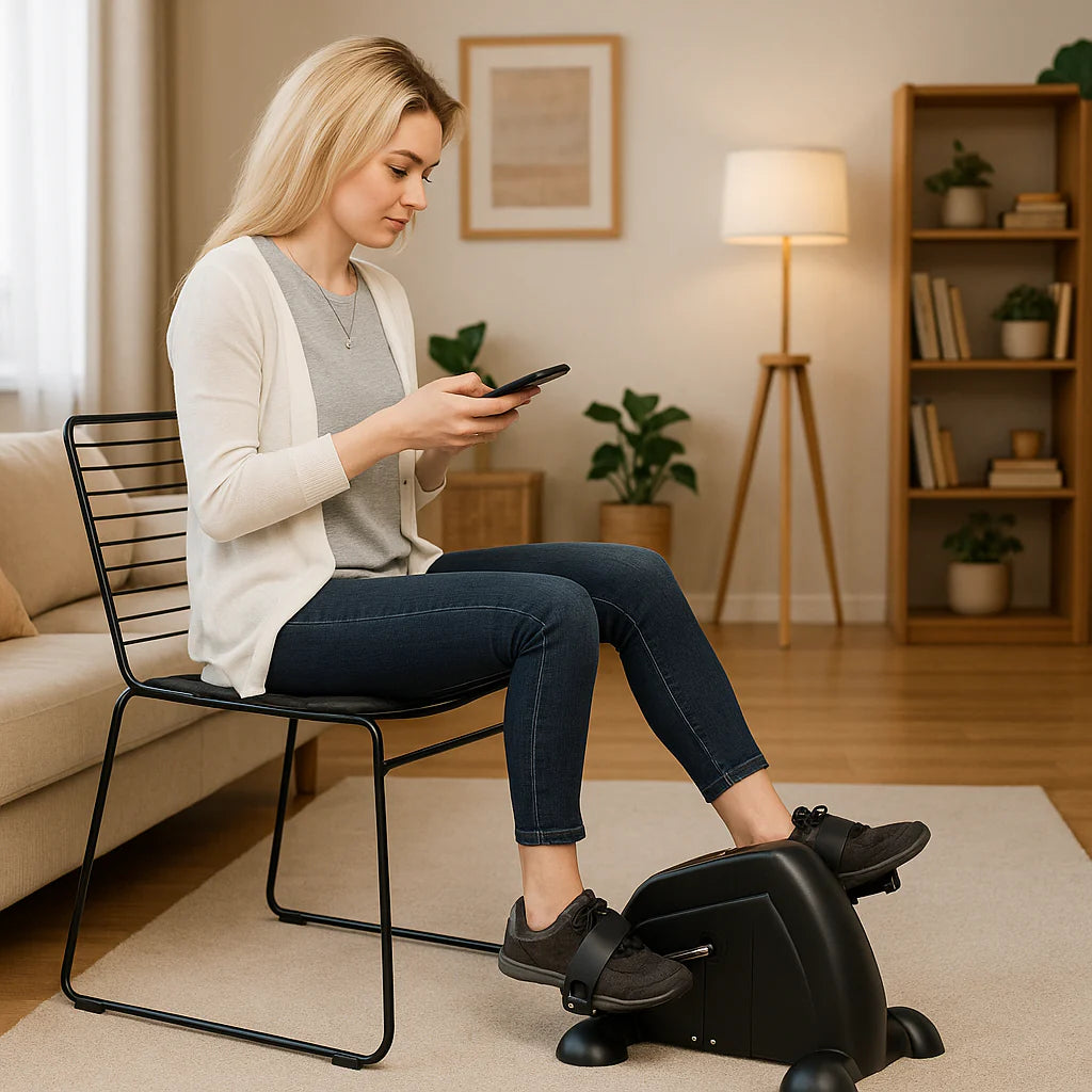 Mini bicicleta de exercitii pliabila cu ecran LCD, pentru brate si picioare, reglare rezistenta si design compact