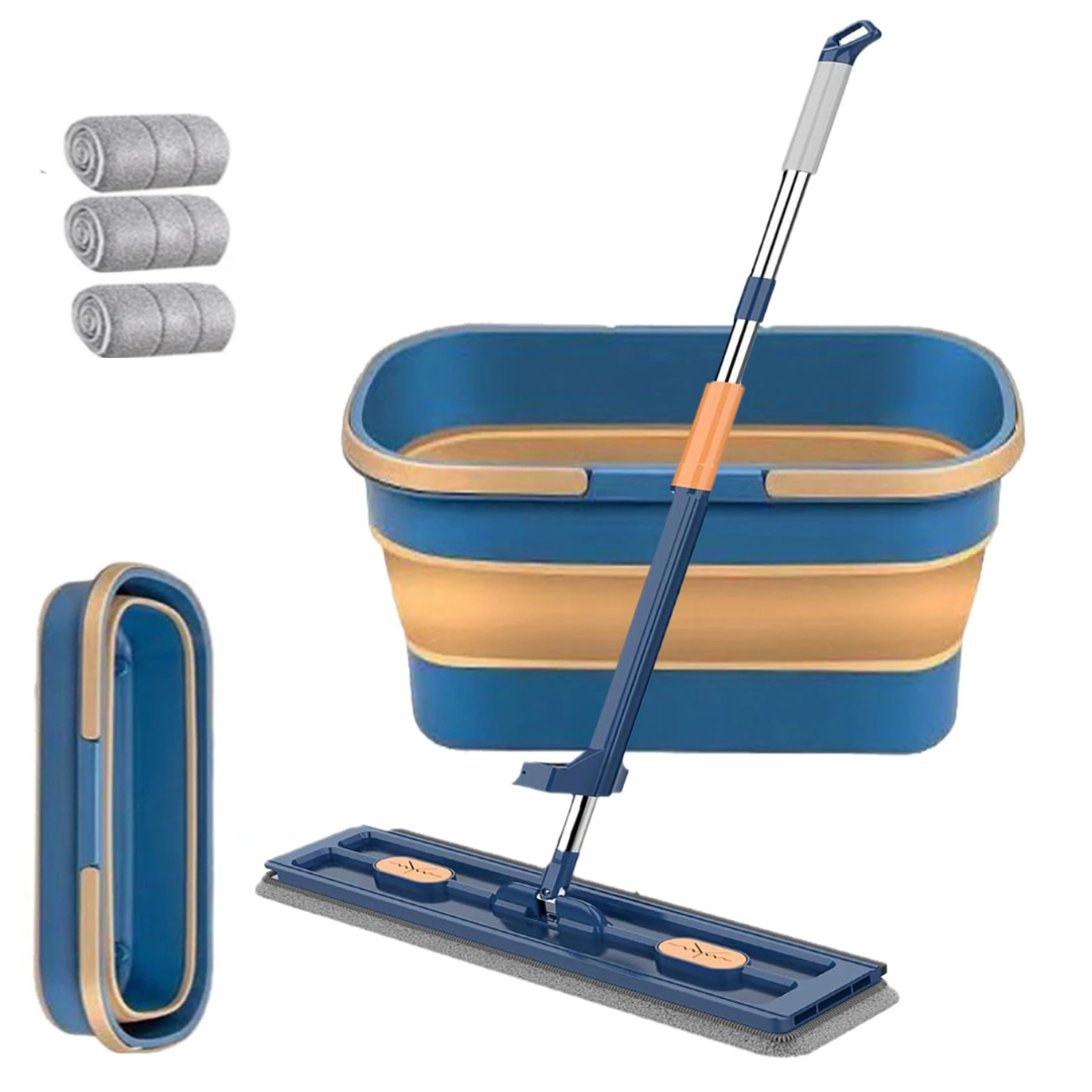 Set Mop cap rotativ si galeata pliabila Albastru / Galben + 3 rezerve