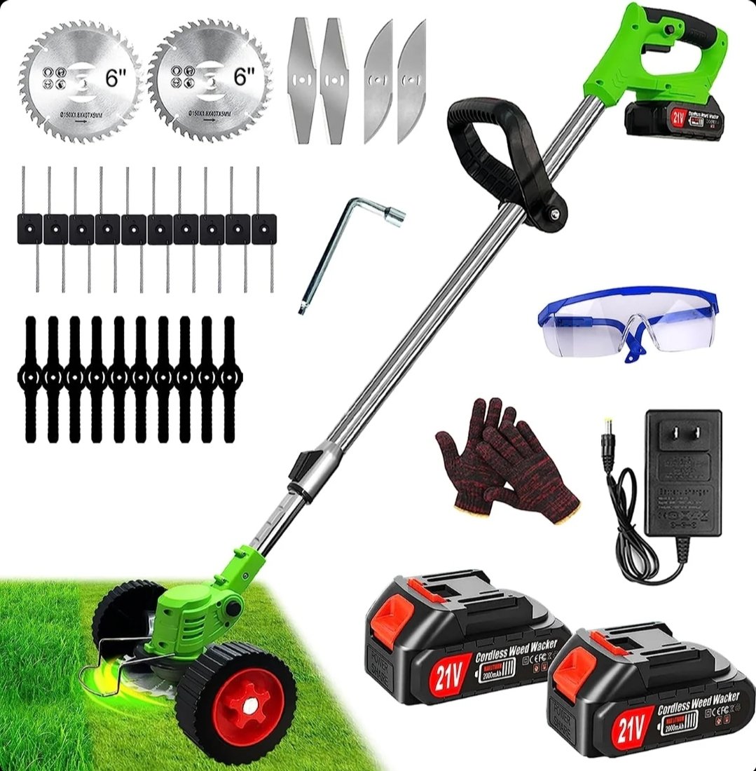 Motocoasa electrica 48V, 4000 mAh, 18000 RPM, cu 2 acumulatori si roti detasabile + accesorii extra