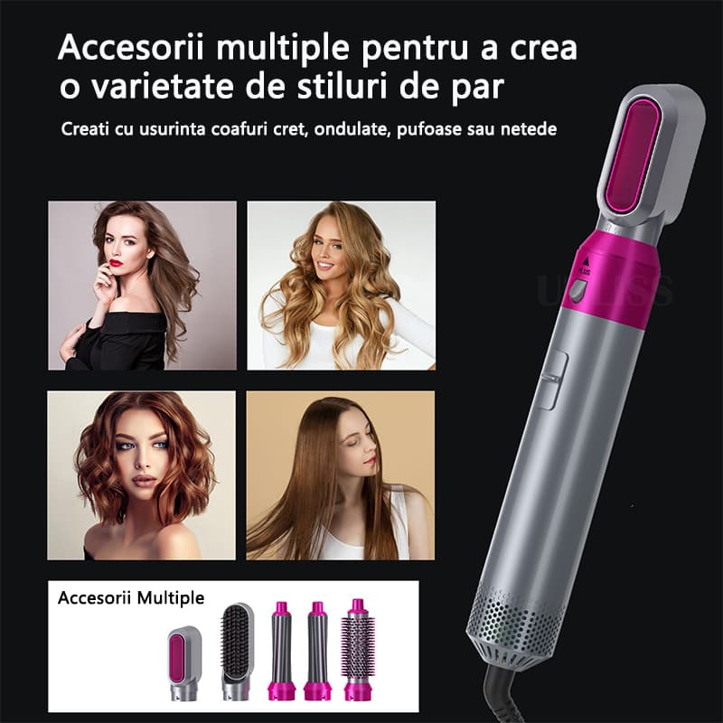 Multistyler Airwrap Hot Air Styler 5 in 1, Perie electrica de Uscat, coafat, indreptat si ondulat.