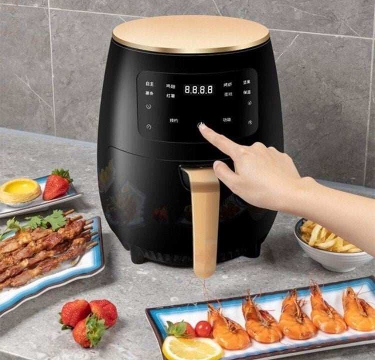 Pachet ! Friteuza cu aer cald , fara ulei , air fryer capacitate 6 L , ecran digital , functie de coacere , + SET 100 Hartii de copt