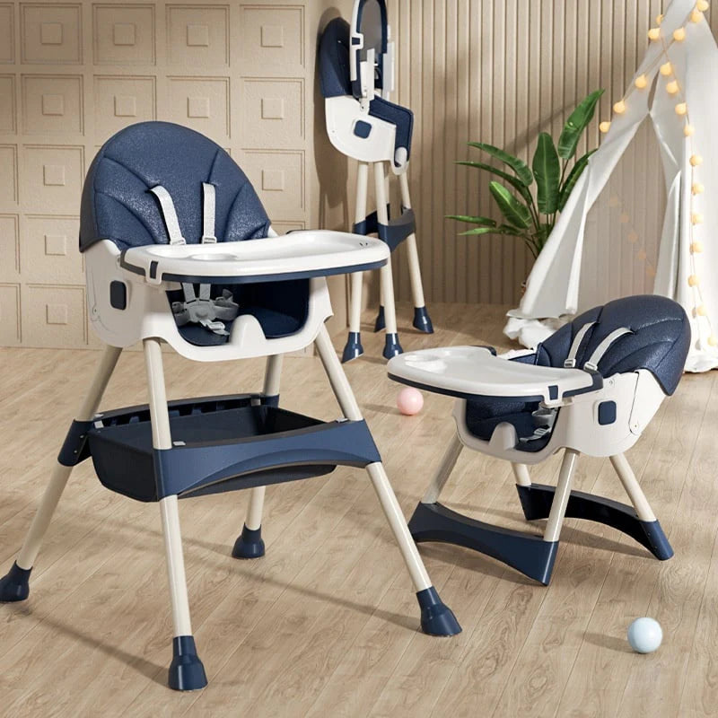 Scaun de Masa pentru Bebelusi si Copii cu Roti, Telescopic, Pliabil, Masuta Reglabila, Suport Picioare, Scaun cu Invelis Piele Artificiala, Centura Siguranta, Spatiu Depozitare, 97x73x65 cm,