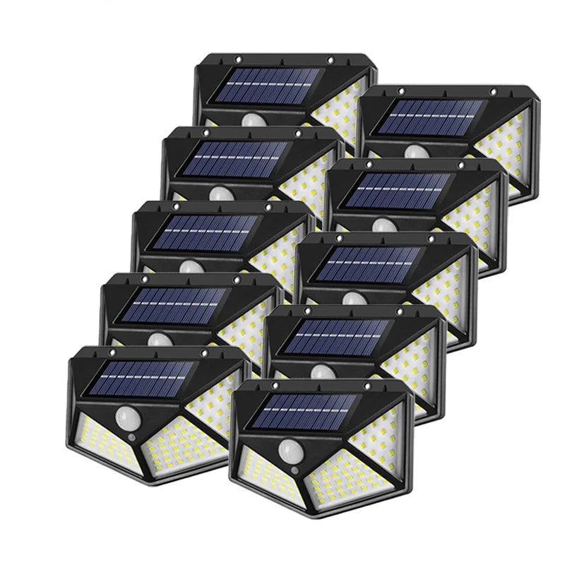 Set 10 x Lampa 100 LED cu panou solar, senzor de miscare
