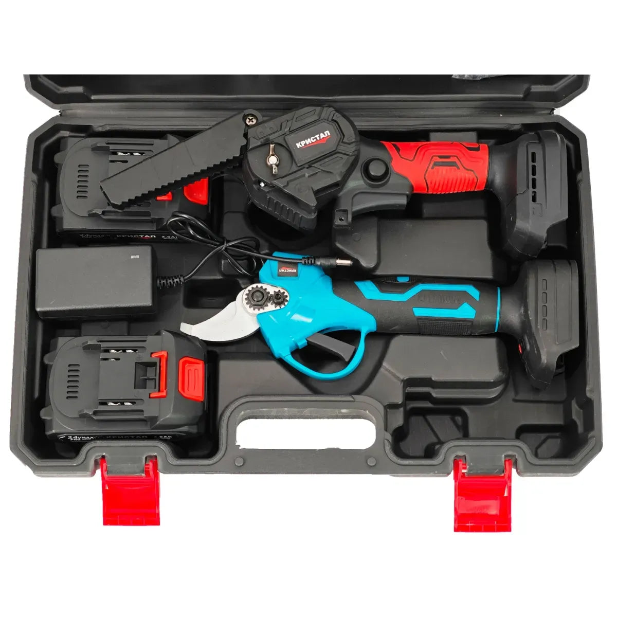 Set Foarfeca Electrica Gradina + Mini Drujba Electrica Portabila 6 inch cu + 2 Acumulatori 48 si 2 Lanturi 6 inch