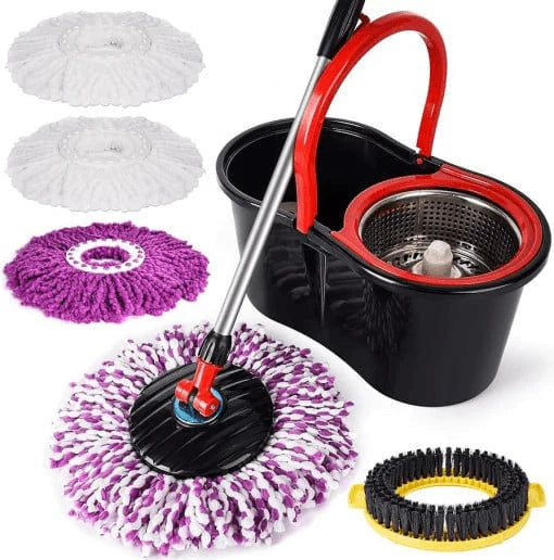 Set Mop Magic Rotativ 360° cu Talpa și Cuvă din Inox, 4 Rezerve Diferite + Perie Rosturi, Covoare Incluse