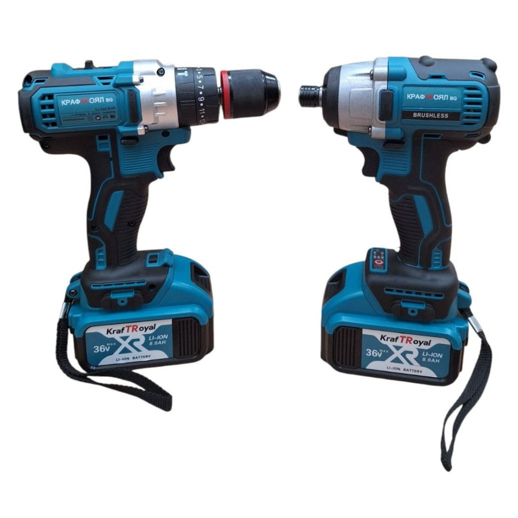Set Trusa Bormasina Si Masina de insurubat cu Impact, 2 Acumulatori 48V 8Ah