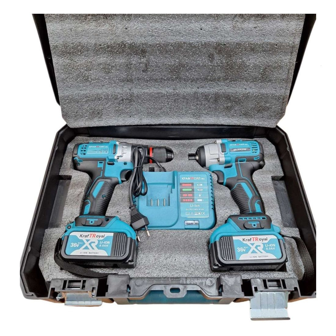 Set Trusa Bormasina Si Masina de insurubat cu Impact, 2 Acumulatori 48V 8Ah