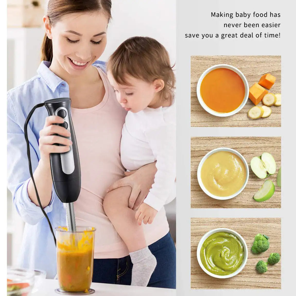 Set blender de mana 4 in 1, 1500W cu 9 viteze și functie turbo