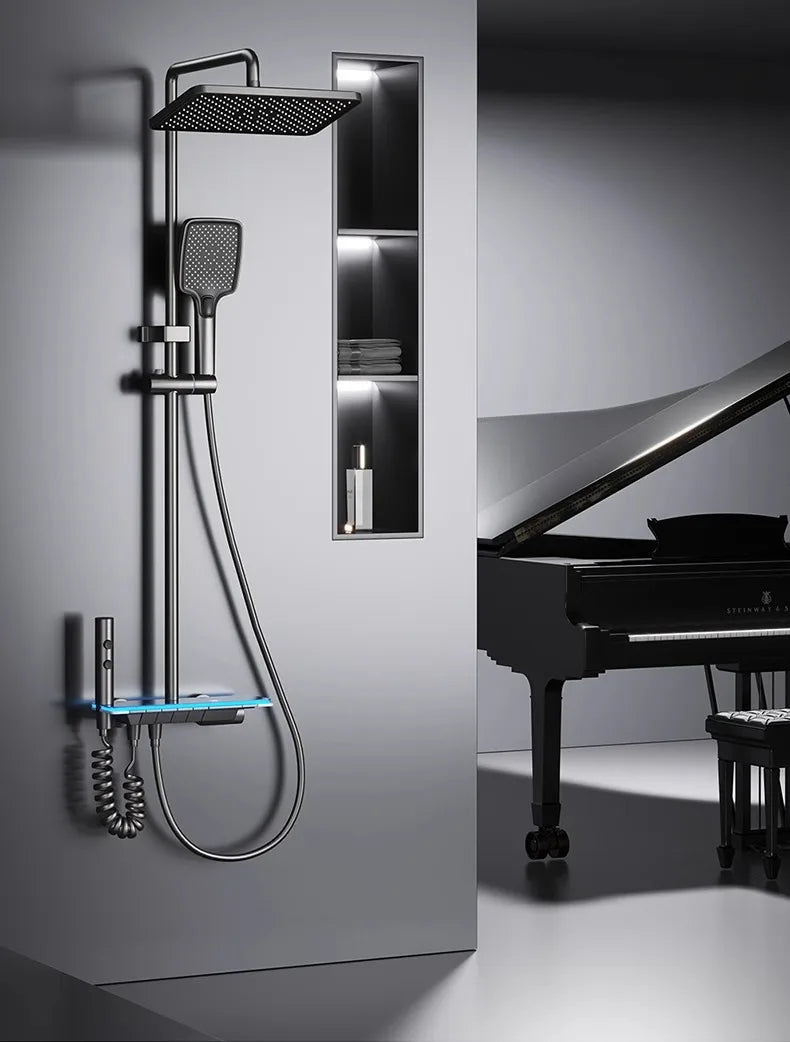 Set de Dus Cu Afisaj Digital Si Functie Termostatica, Afisaj Digital, Lumina LED Ambientala, 4 Moduri de Pulverizare