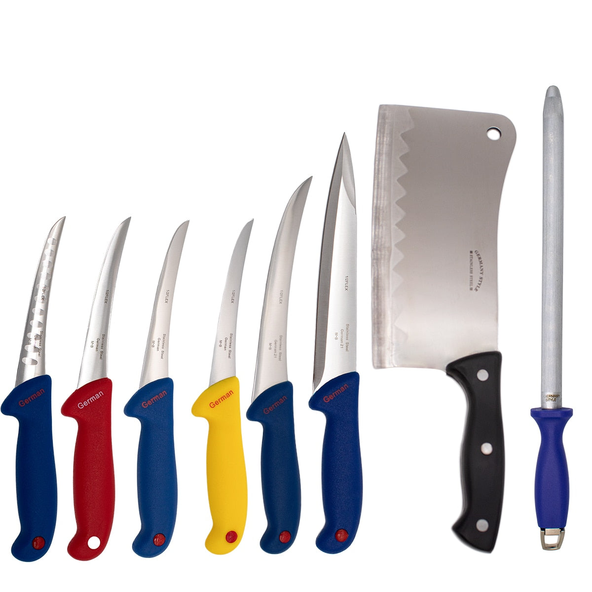 Set macelarie format din 8 piese, 6 cutite, 1 masat magnetic, 1 satar pentru spart oase