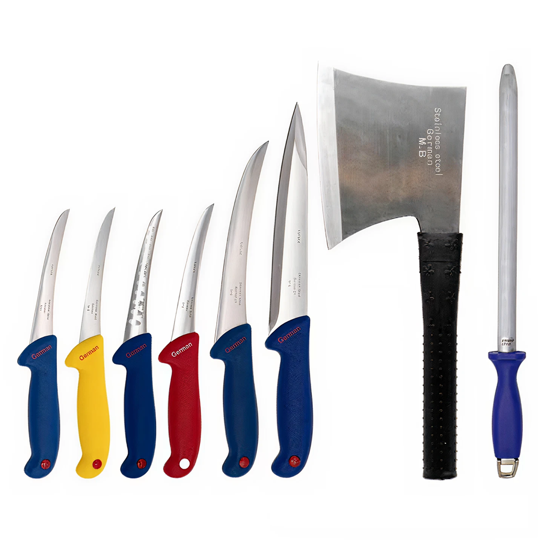 Set macelarie format din 8 piese, 6 cutite, 1 masat magnetic, 1 satar pentru spart oase