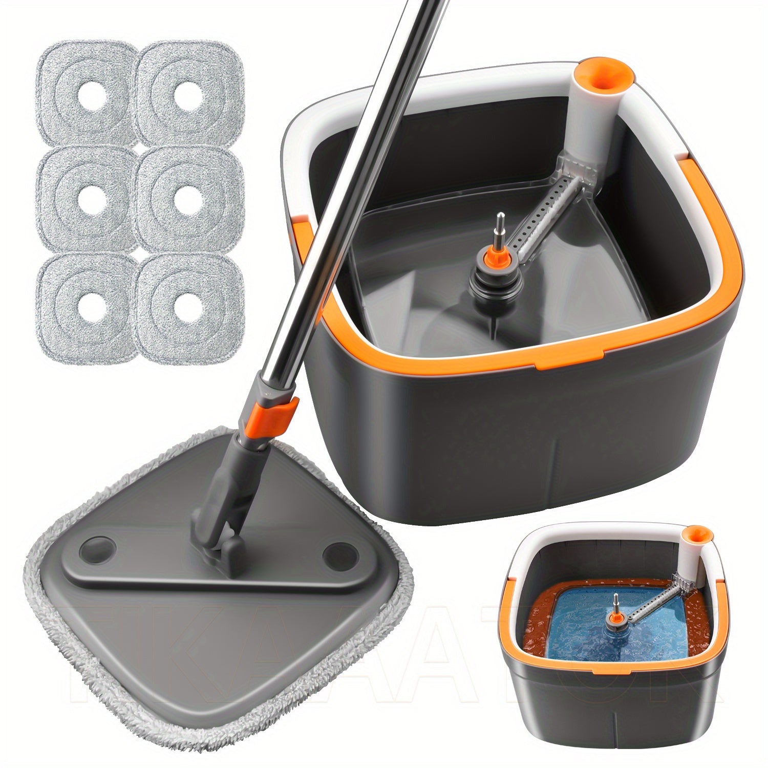 Set mop cu galeata, mop rotativ si microfiba, maner otel inoxidabil, stoarcere automata +2 rezerve
