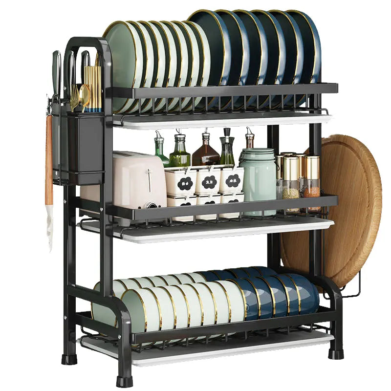 Suport de vase metalic supraetajat, 3 niveluri, Negru