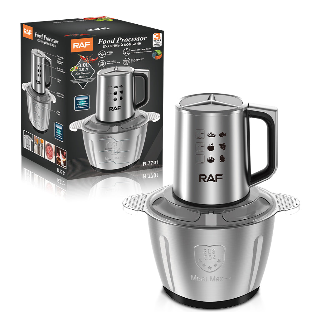 Tocator electric RAF 7701 din inox 3L, 3 viteze, motor puternic, pentru carne si legume