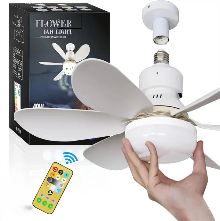 Ventilator LED de Tavan cu Telecomanda si Lumina Reglabila – 40W, Ultra Silentios, 3 Viteze, Timer Sleep, Design Modern Alb, 52 cm