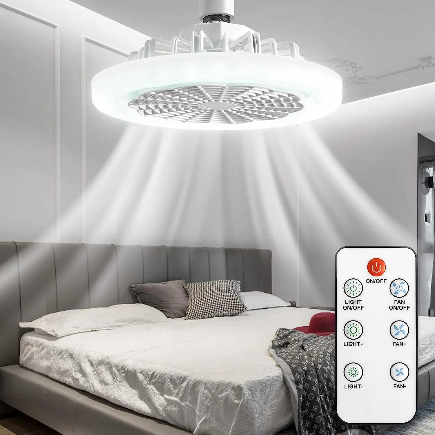 Ventilator de Tavan, Tip Aplica, LED E27 – 30W, 3 Trepte de Viteză, Alb
