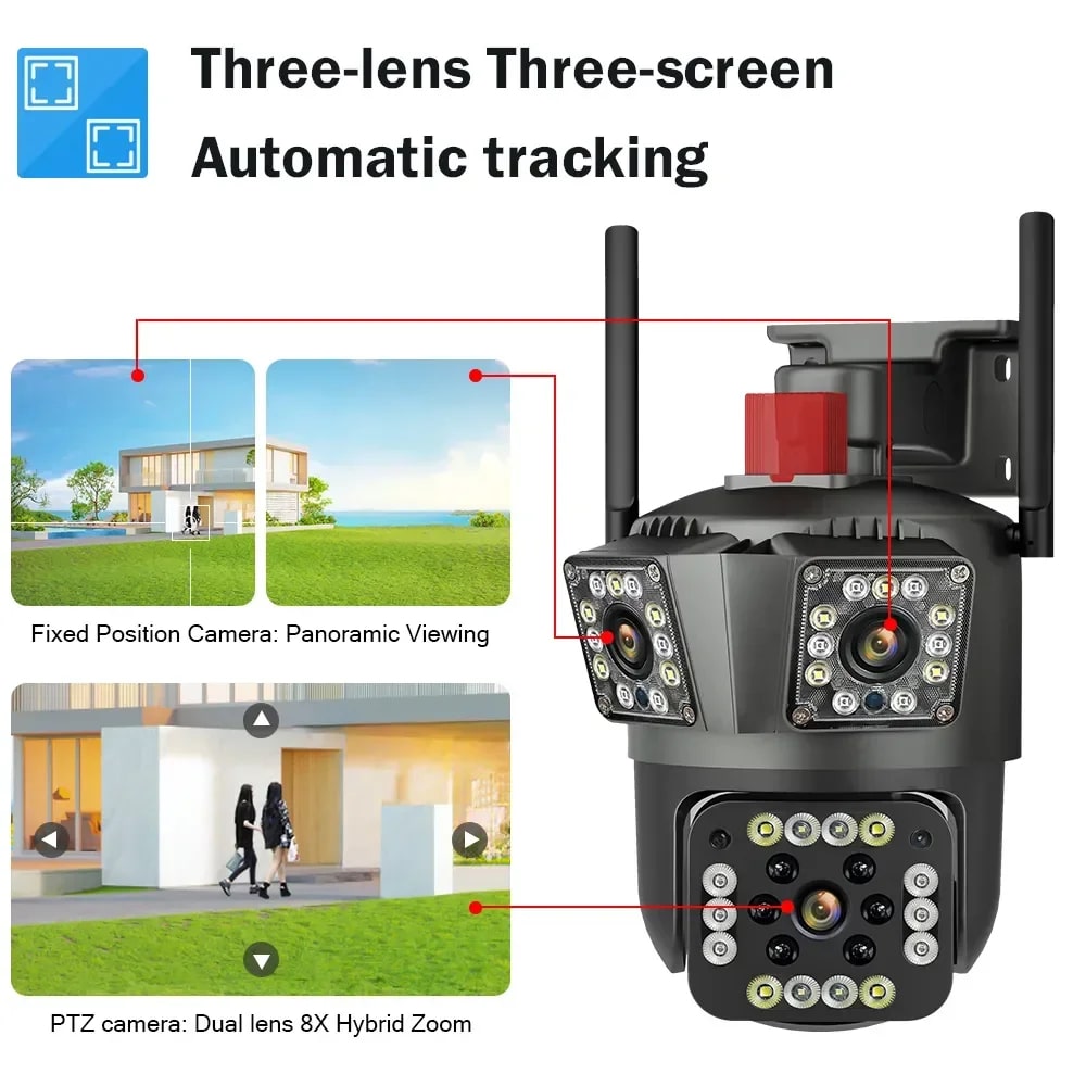Camera Tripla de Supraveghere 4G, PTZ, JT3-4G, Full HD, Audio-Video, cu 3 lentile, 8X Zoom, Night Vision