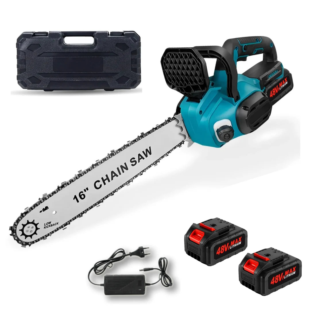 Drujba Electrica fara Fir, 16 inch, cu 2 Acumulatori 48V 6Ah, Motor Brushless, 2300W, Ungere Automata, Taiere 40 cm