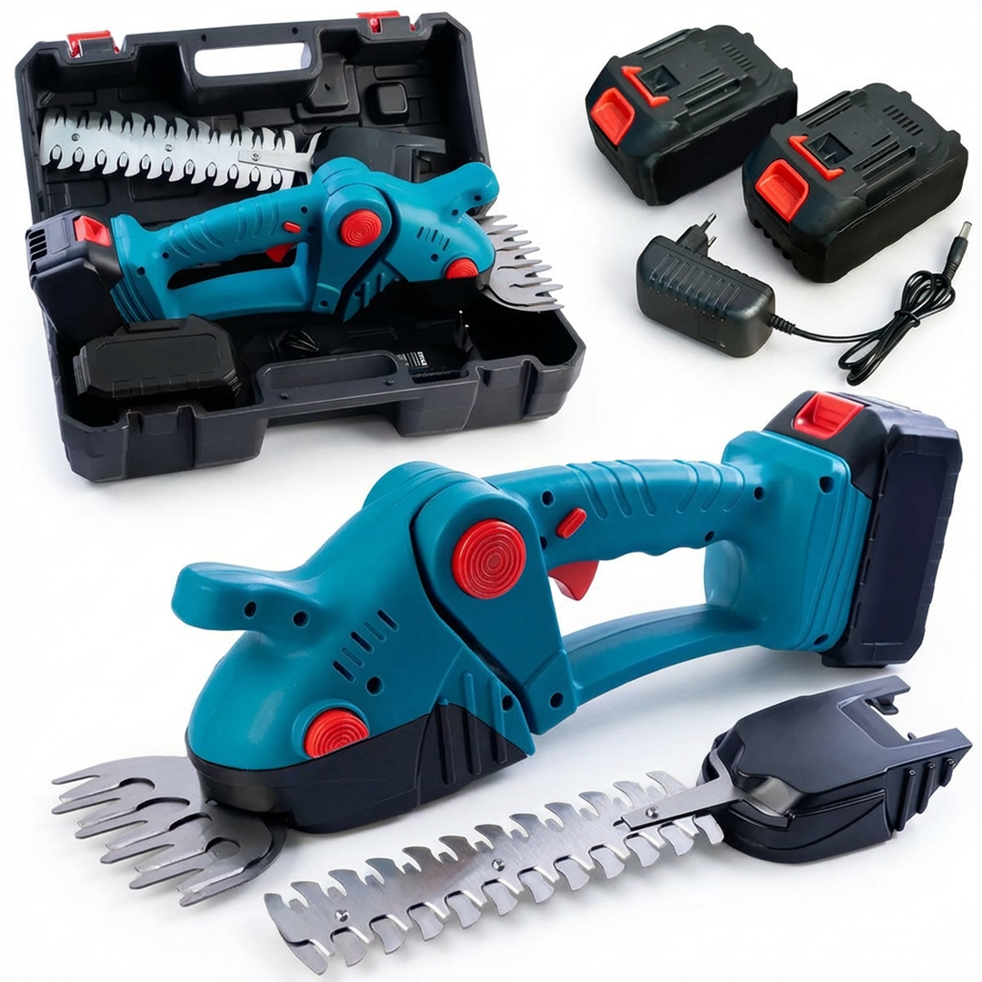 Foarfeca Electrica Gradina Cu Acumulator 48V | 2 Acumulatori | 2 Lame (Iarba + Gard Viu) | Multifunctionala | Ergonomica