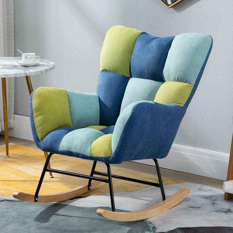 Fotoliu balansoar pentru relaxare cu material catifelat si cadru metalic