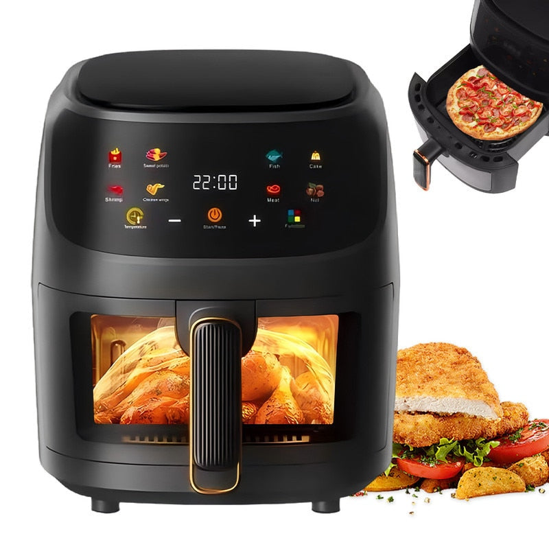 Friteuza cu aer cald, Air Fryer 8L, 2400 W, afisaj digital LCD color, Touch control, otel inoxidabil