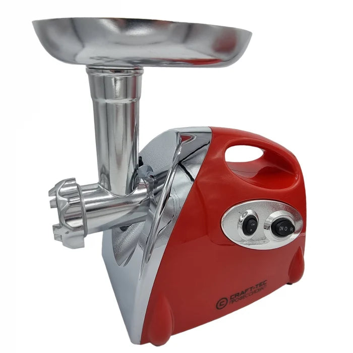 Masina de tocat carne Craft-Tec Rosu 3800W, Accesorii rosii, carnati, chiftele, 3 site, functia revers, motor cupru