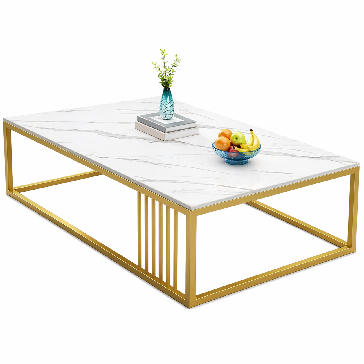 Masuta de cafea dreptunghiulara, minimalista, design nordic, aspect marmura alba, 120x60x43cm