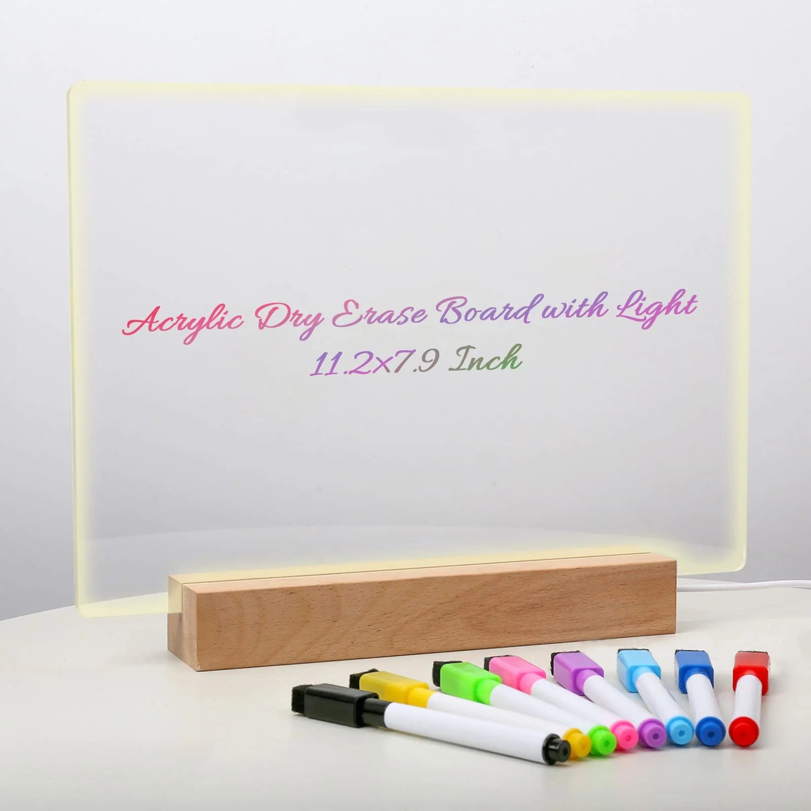 Panou luminos acrilic tip tabla de notite transparenta cu baza din lemn, 30x20cm