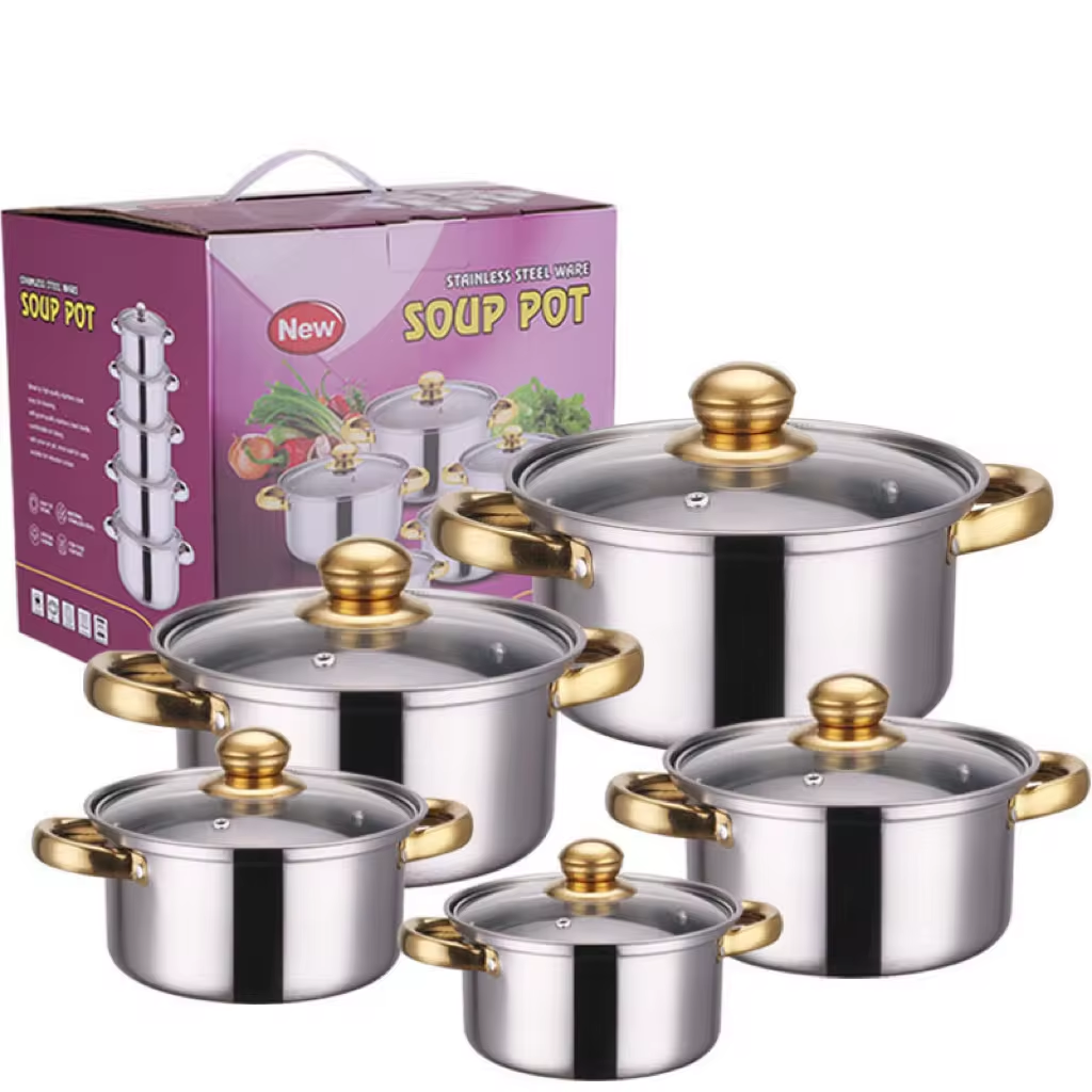 Set de oale din inox cu 10 piese, capace din sticla