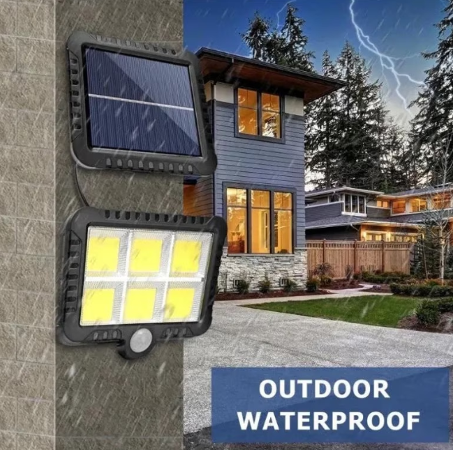 Set 2 lampi solare cu panou solar, 6 COB , putere 250 W, cu senzor de miscare, suport si telecomanda