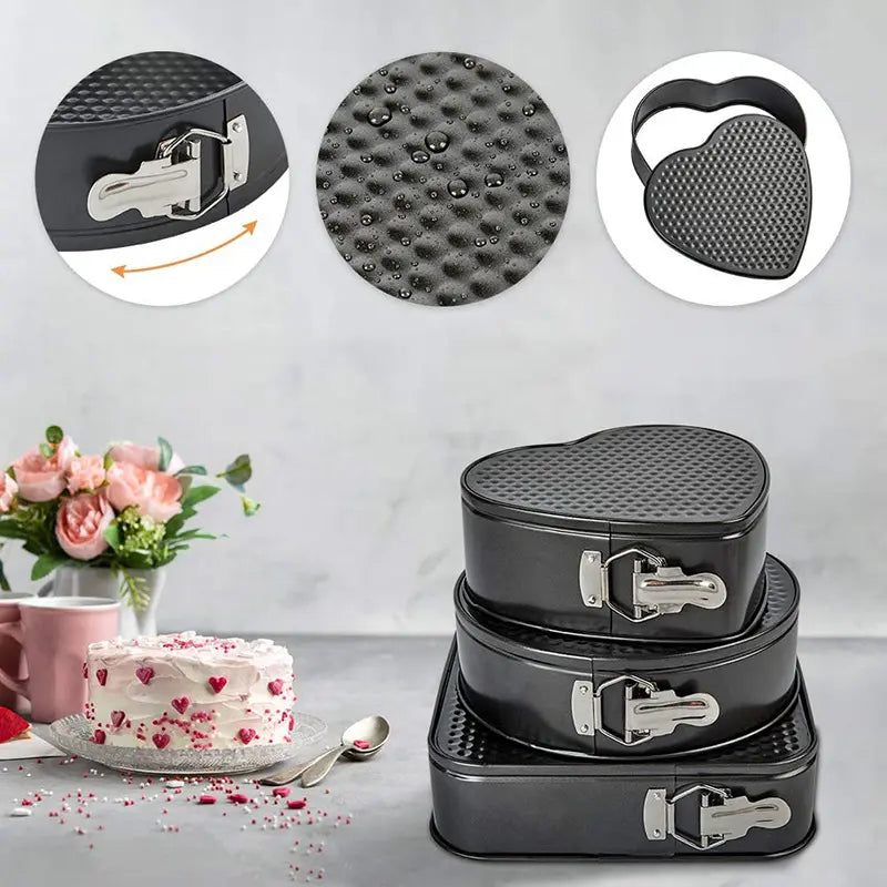Set 3 forme pentru prajituri - forma rotunda, patrata si inima
