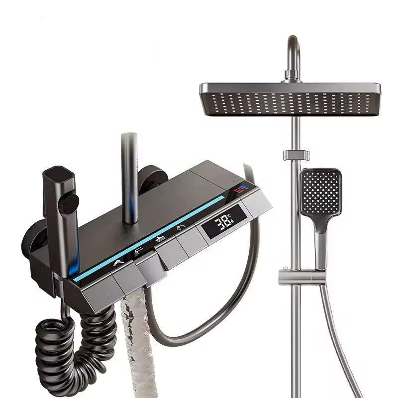 Set coloana de Dus cu para dreptunghiulara, Display LED, comenzi piano, 4 funcții curgere apa, Rotatie 360°, Pulverizare cu aer, robinet ascuns, fara conectare electrica