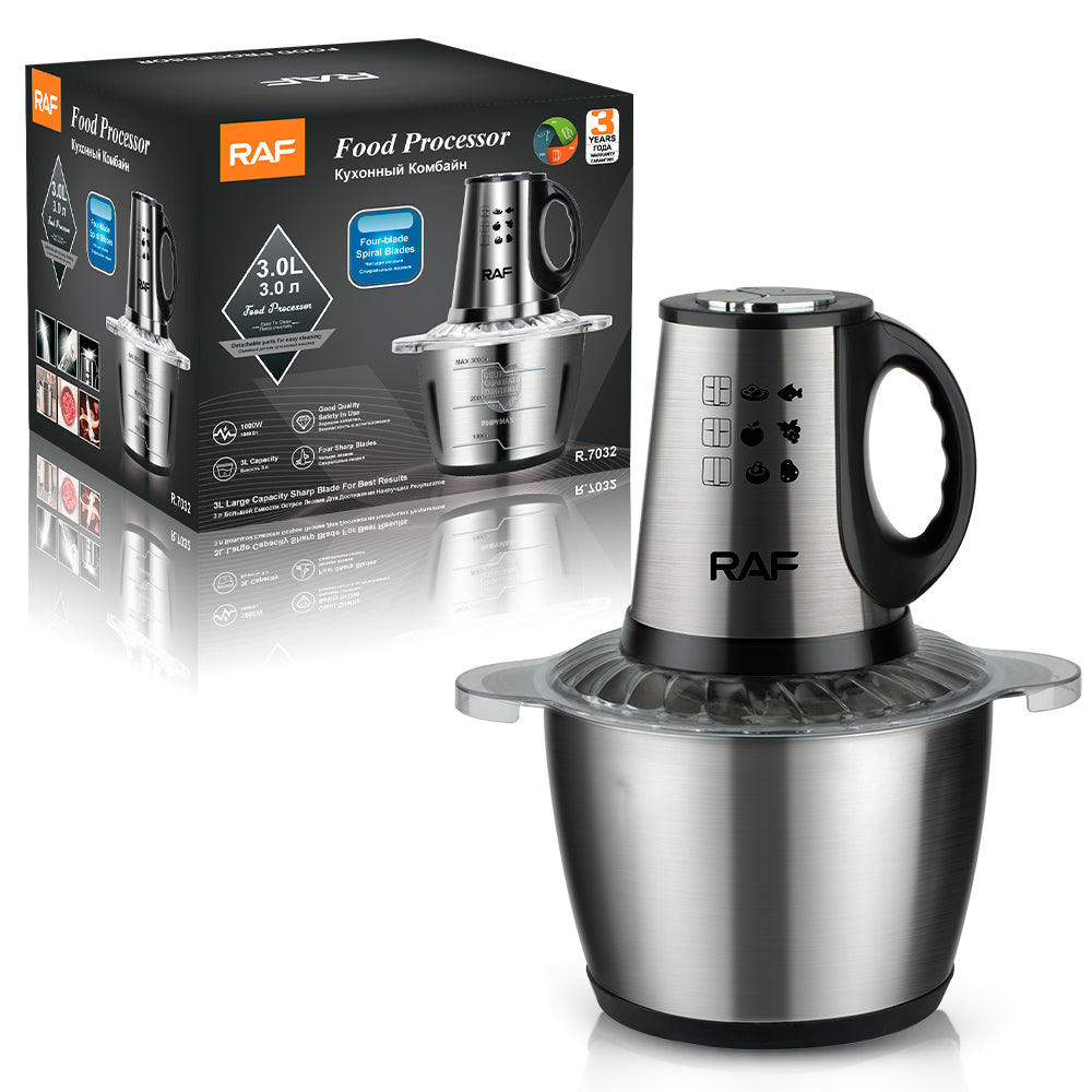 Tocator electric RAF 7032 din inox 3L, 2 viteze, motor puternic, pentru carne si legume