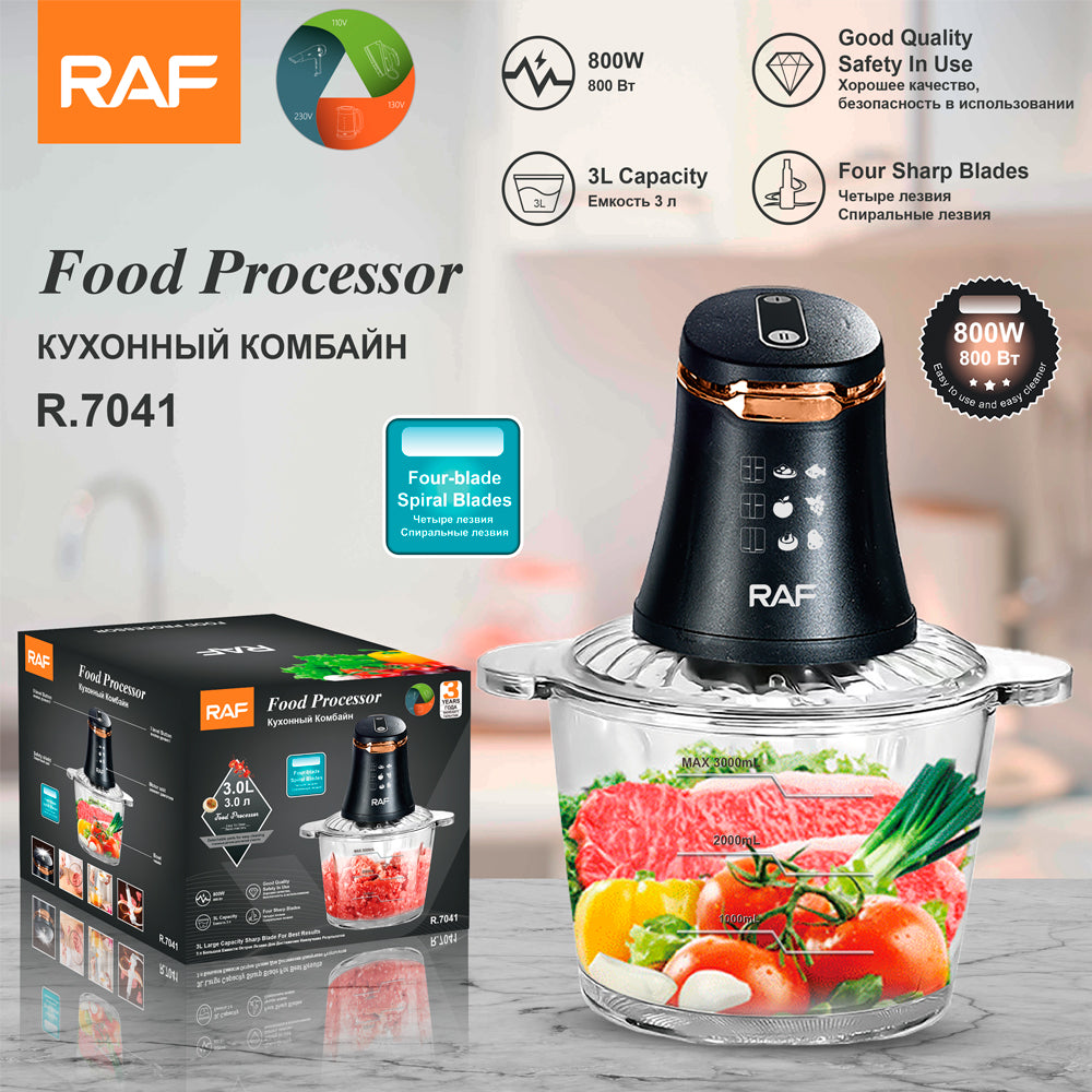 Tocator electric multifunctional RAF R7041 Smart Pulse 800W, bol 3L, 4 lame, 2 viteze, pentru carne si legume